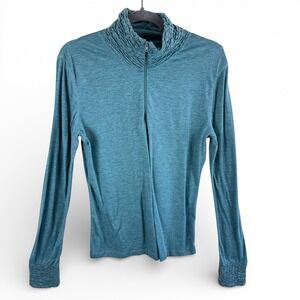 Nils Womens Quarter Zip Base Layer Top Heathered Teal Blue Smocked Collar Large